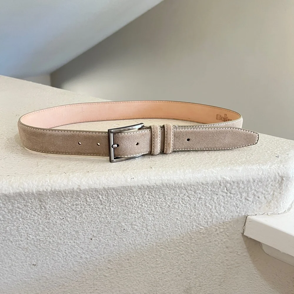 Unisex  Genuine Suede Leather tan neutral belt Casual work Belt size 32